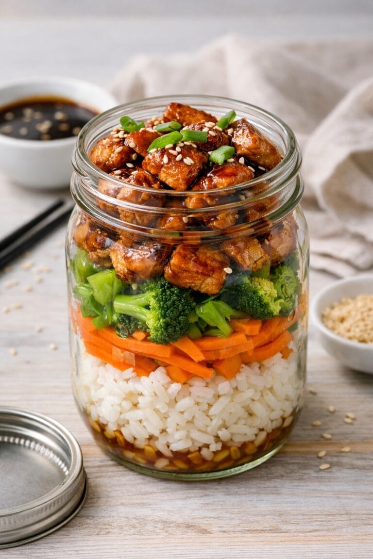 Frango Teriyaki com Arroz e Legumes no Pote